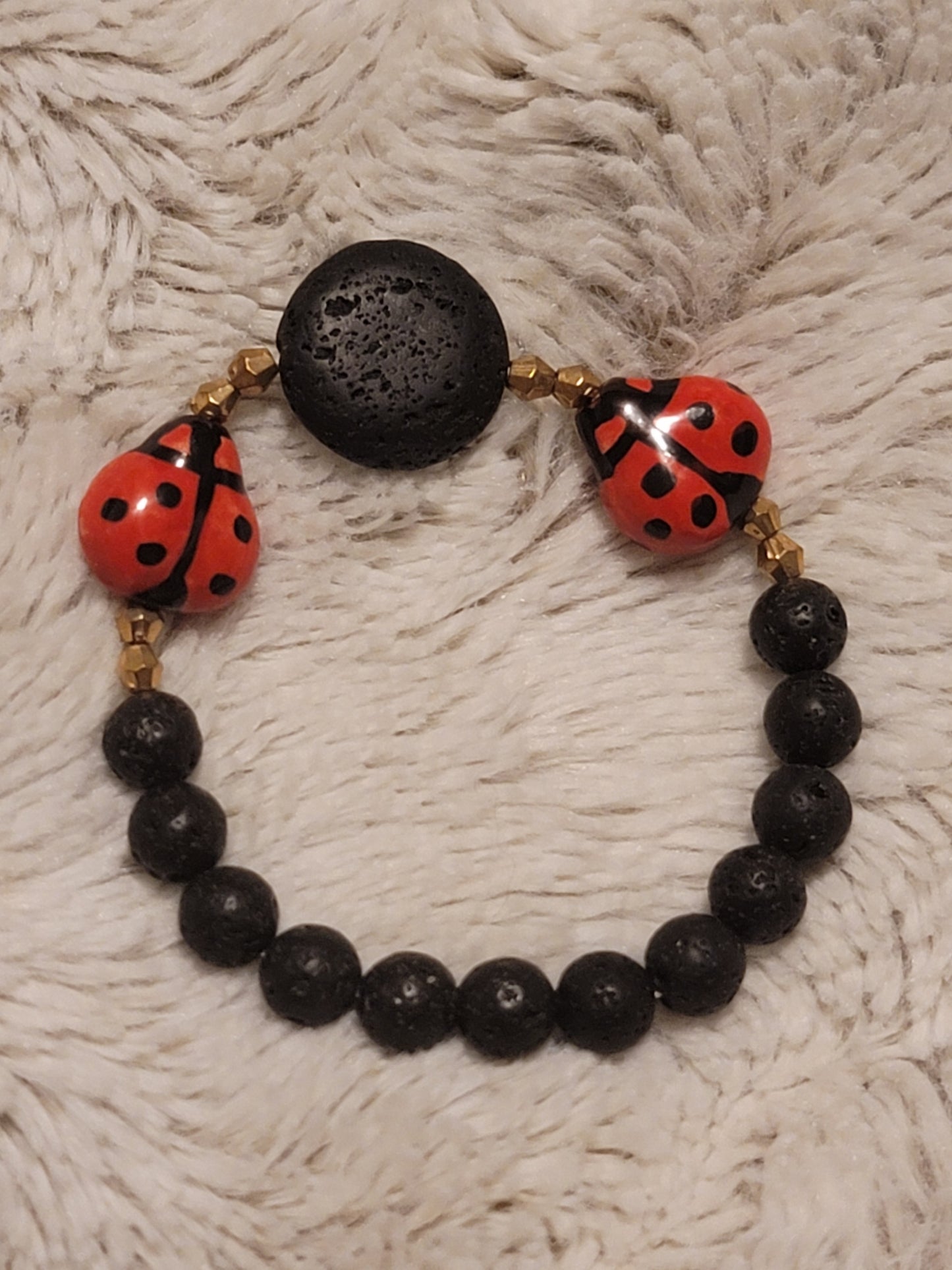 Ladybug Lava Stone bracelet – Radiant Aura Wellness